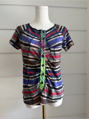 Alexandre Herchcovitch Top Multi-Color Horizontal Stripe Button-Placket Top XS